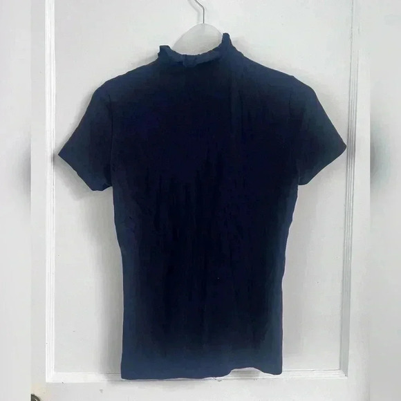 Tory Burch Emily Ruffle Polo Navy Shirt Size XS - Picture 6 of 6